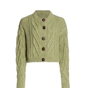 Free People Bonfire Cable Knot Cardigan - Emerald Moth - Size Small